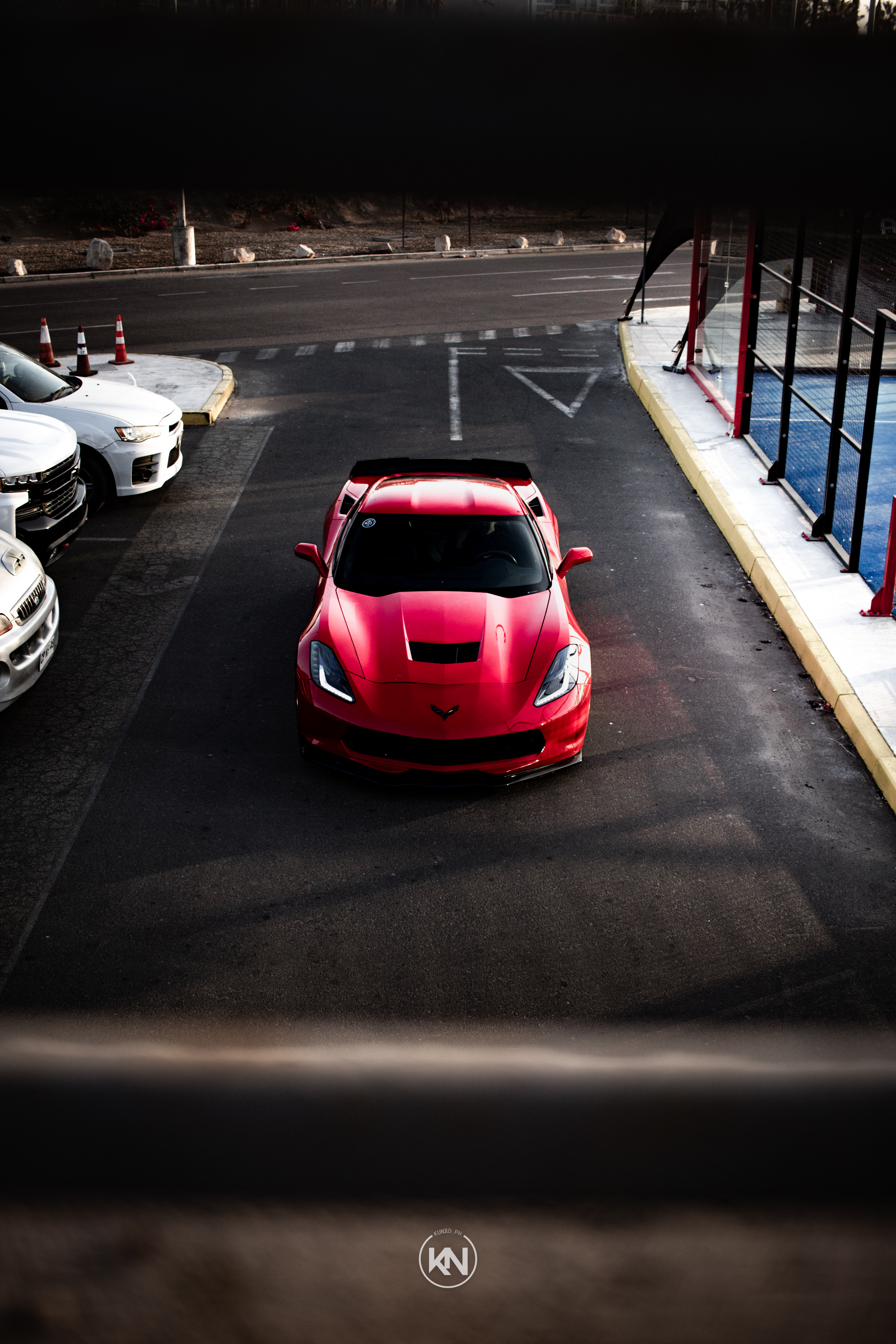 Corvette rojo vista aérea